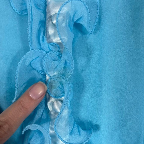 VTG 1960s Floral Chiffon Maxi Dress Womens Medium Blue Pink Buttons Ruffles - Picture 11 of 11